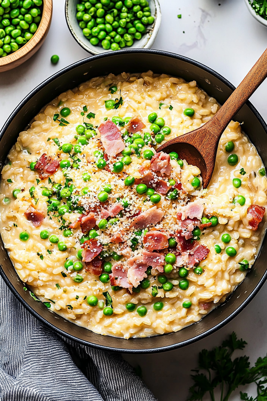 sweet pea bacon risotto