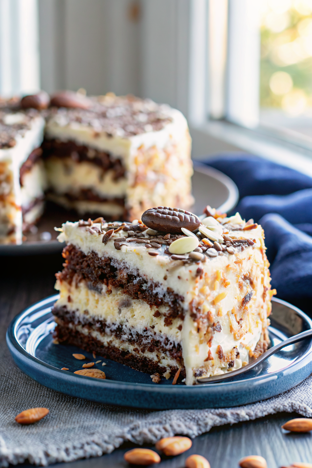 Almond Joy Layer Cake ingredients organized and measured on kitchen counter