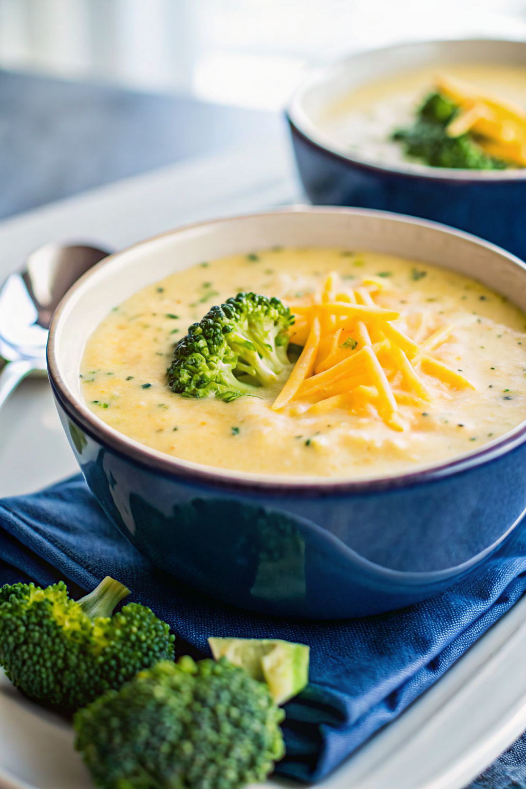 The Best Broccoli Cheese Soup slice on plate showing perfect texture and swirl pattern