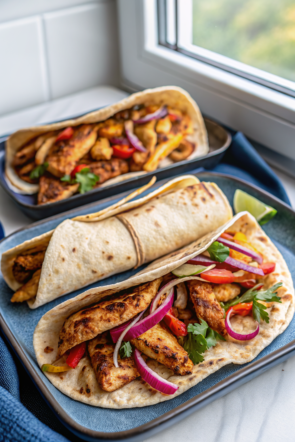 Chicken Shawarma beautifully presented from an overhead angle