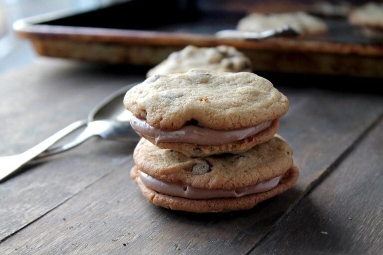 Chocolate Chip Cookie Sandwiches With Nutella Cream Cheese Filling