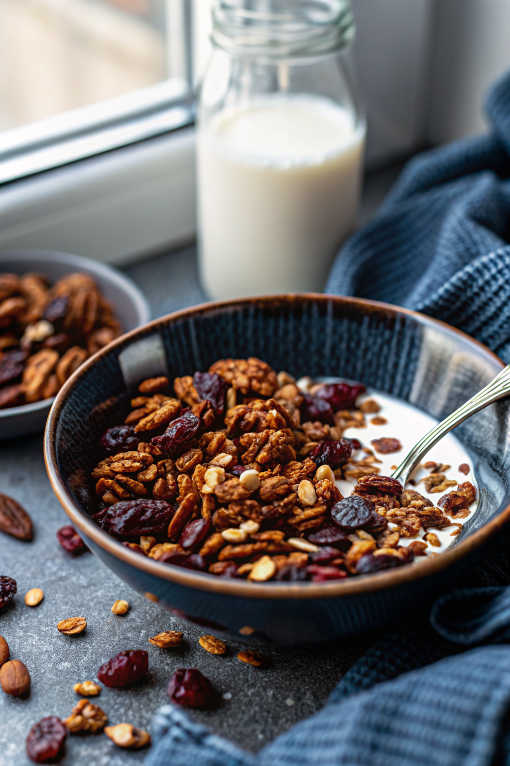 Chocolate Granola slice on plate showing perfect texture and swirl pattern