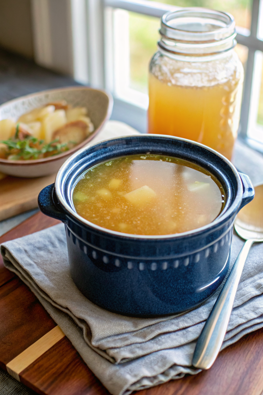 Homemade Chicken Broth ingredients organized and measured on kitchen counter