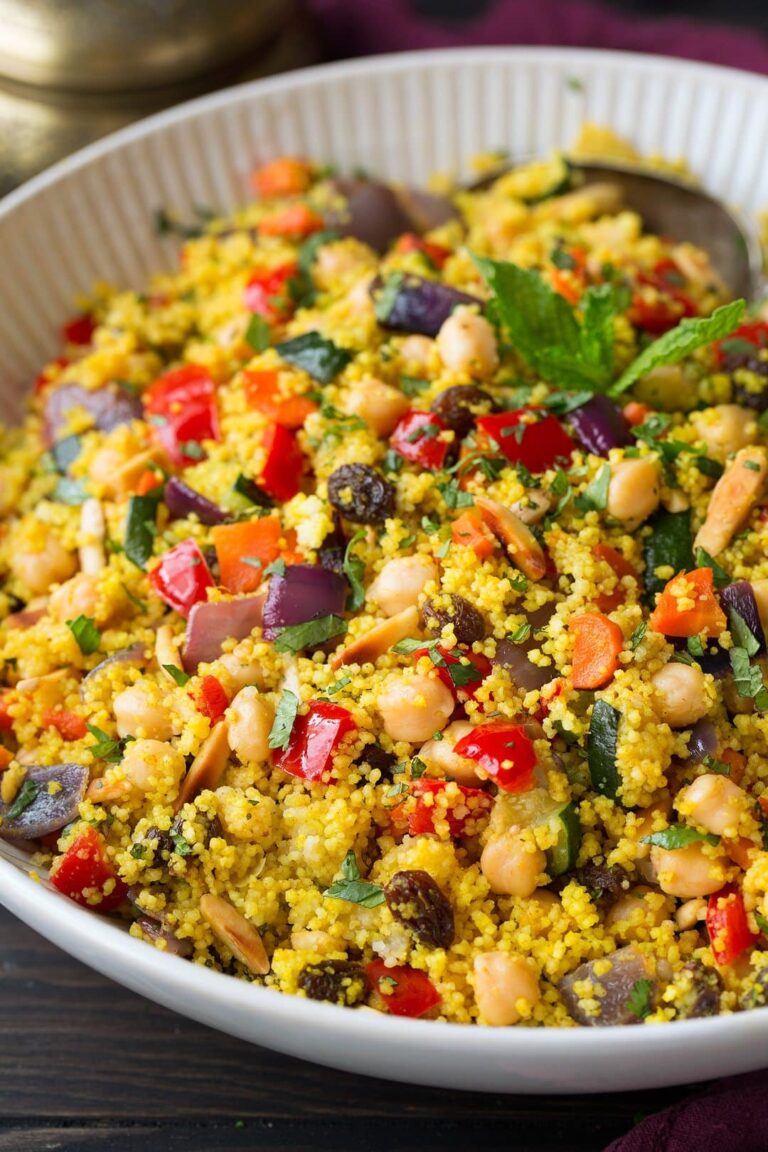 Moroccan Couscous Roasted Vegetables Chick Peas Almonds