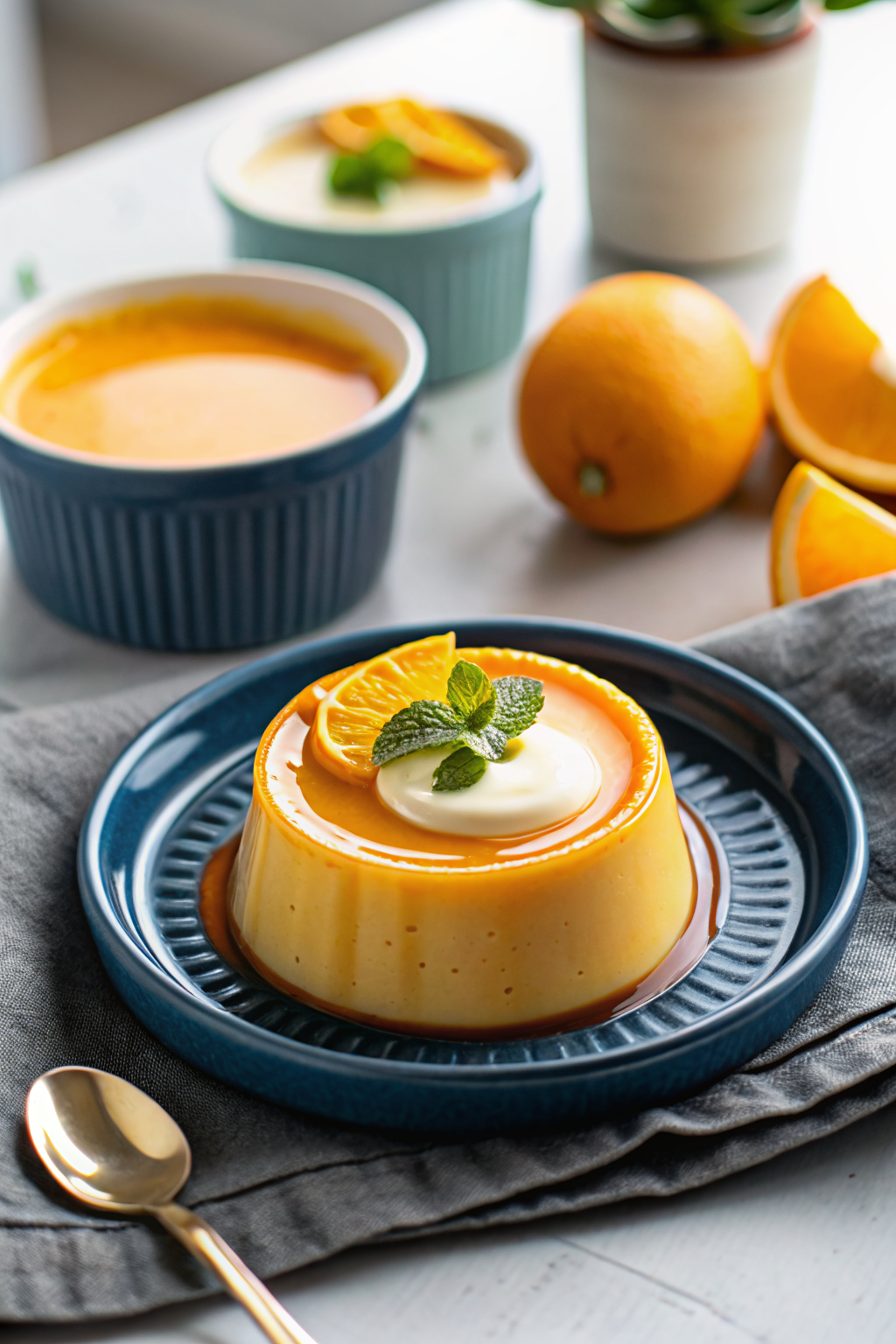 Creamy Orange Custard ingredients organized and measured on kitchen counter