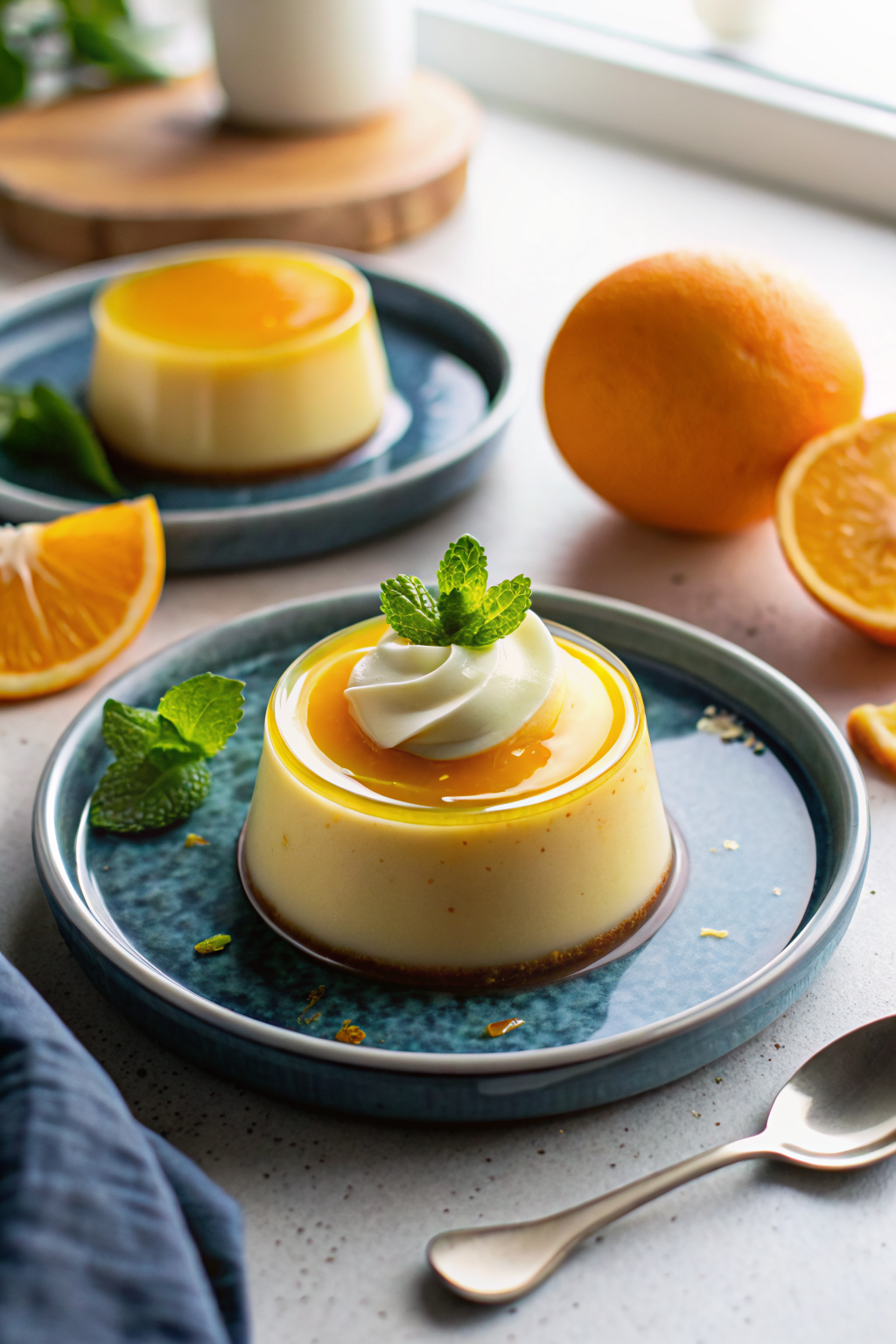 Creamy Orange Custard slice on plate showing perfect texture and swirl pattern