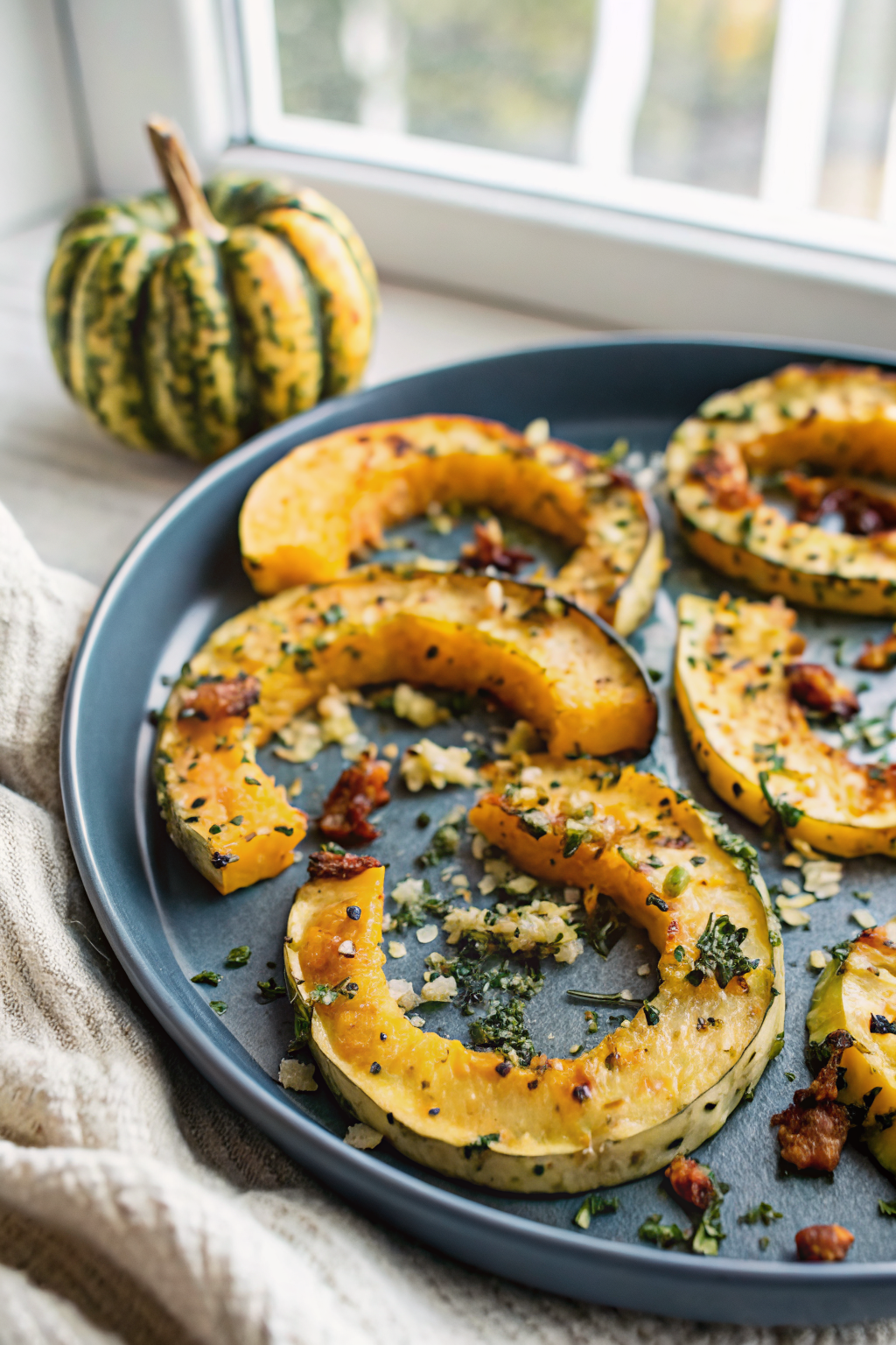 Parmesan Crusted Delicata Squash ingredients organized and measured on kitchen counter