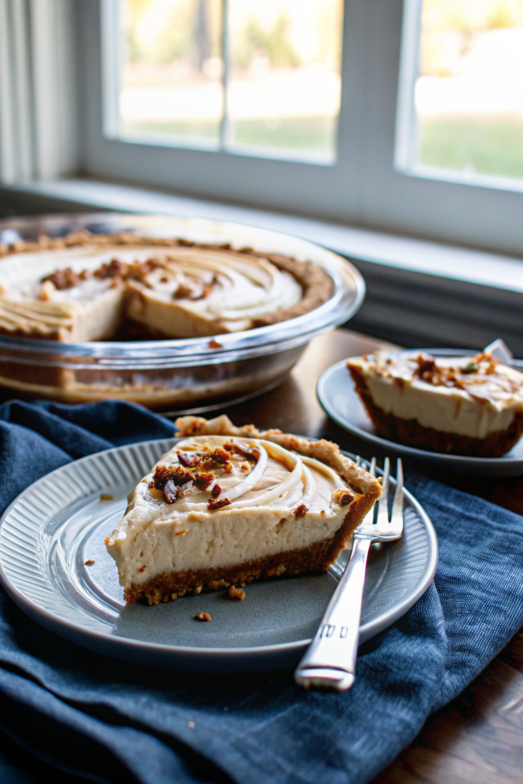 Peanut Butter Pie beautifully presented from an overhead angle