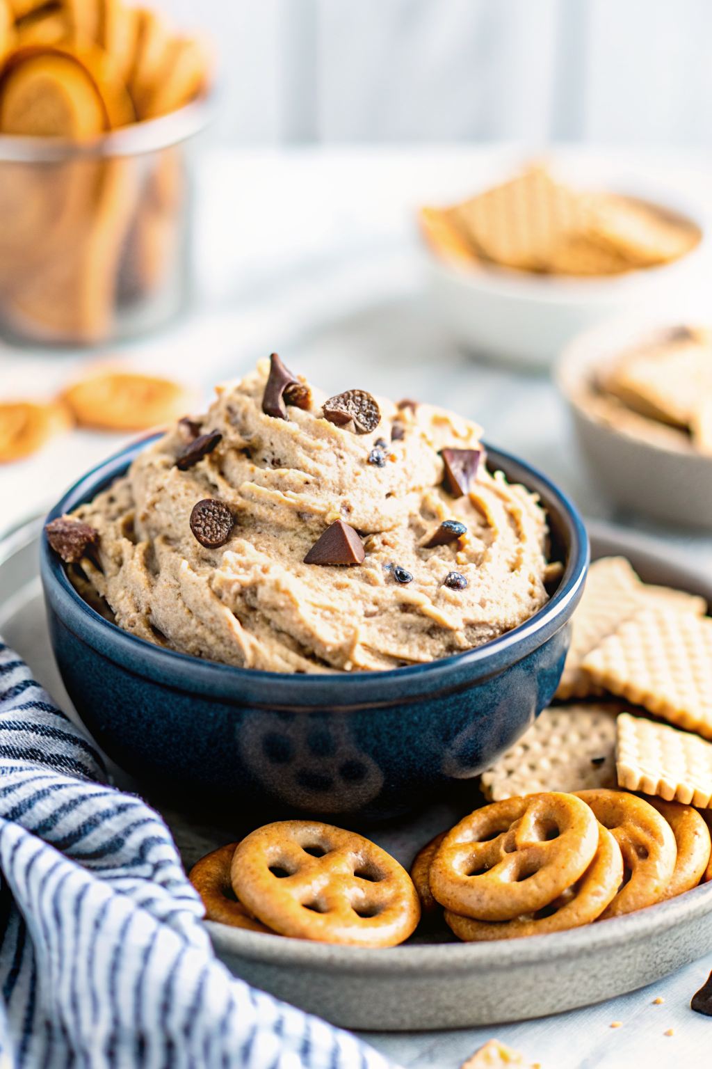 Reese's Peanut Butter Cookie Dough Dip beautifully presented from an overhead angle