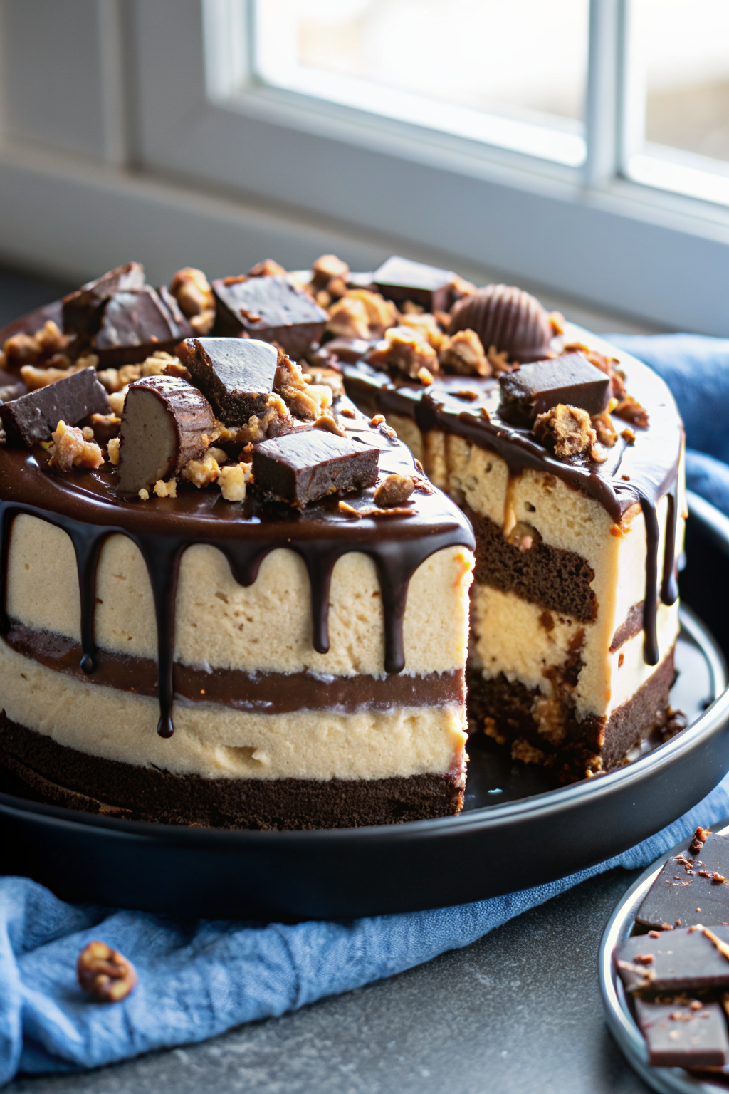 Snickers Peanut Butter Brownie Ice Cream Cake ingredients organized and measured on kitchen counter