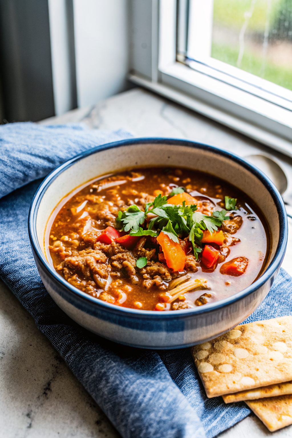Stuffed Pepper Soup ingredients organized and measured on kitchen counter