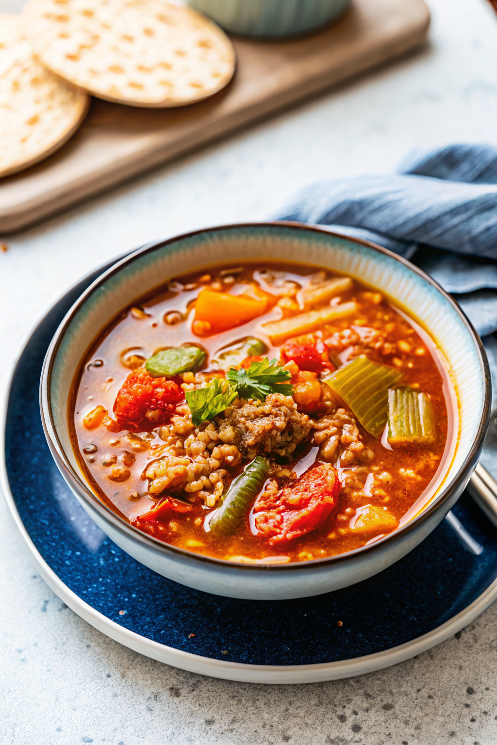 Stuffed Pepper Soup slice on plate showing perfect texture and swirl pattern